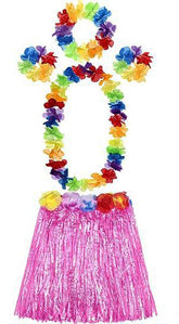 Nessiworld Adult and Child Compatible Luau Aloha Hawaii Pink Skirt and Colorful Necklace Crown 2 Piece Bracelet Set